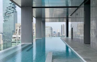 Infinity pool with cityscape view