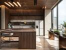 Modern kitchen with island and large windows