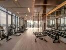 Spacious modern gym with city view