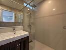 Modern bathroom with glass shower and sink