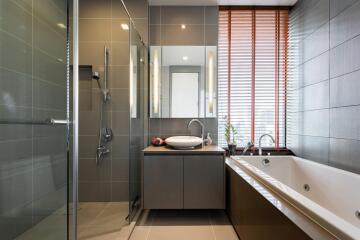 Modern bathroom with shower and bathtub