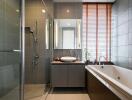 Modern bathroom with shower and bathtub