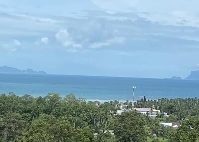 Scenic view of coastline and greenery