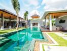 Modern backyard with pool and outdoor seating