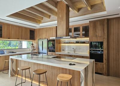 Modern kitchen with wooden cabinetry and island