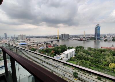 Scenic city and river view from balcony