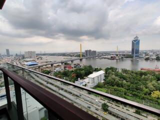 Scenic city and river view from balcony