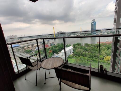 Spacious balcony with city and river view