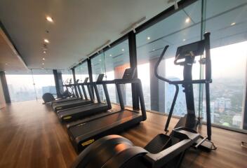 Modern gym with panoramic city view