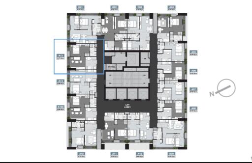 Floor plan of a building showing various apartments