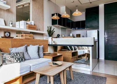 Modern living area with kitchen