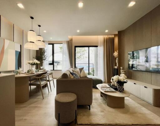 Contemporary living room with dining area