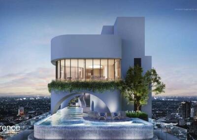 Modern building with rooftop infinity pool