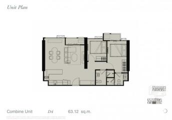 Floor plan of Combine Unit D4 covering 63.12 square meters