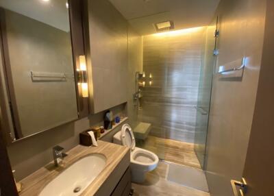 Modern bathroom with glass shower enclosure