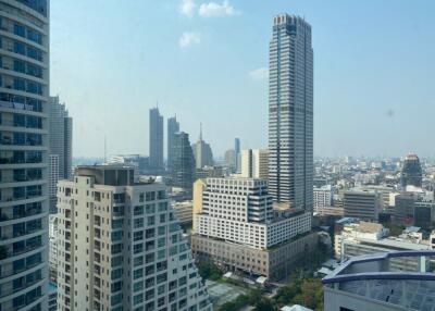 City skyline view with multiple high-rise buildings