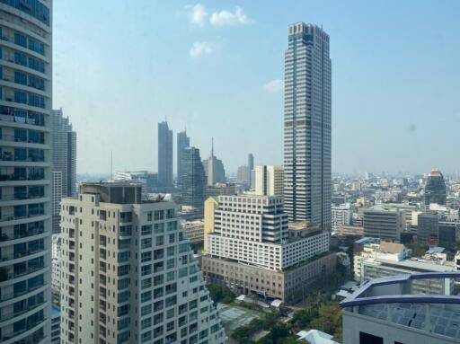 City skyline view with multiple high-rise buildings