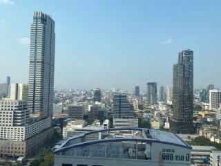 View of cityscape with high-rise buildings under clear sky