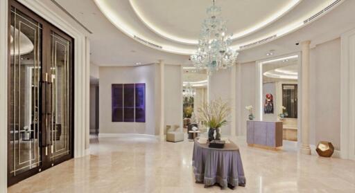 Elegant main lobby with chandelier and modern decor