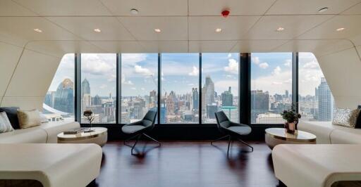 Modern living room with panoramic city view