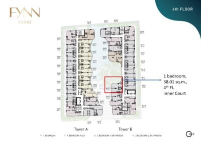 4th floor plan of Fynn Asoke showing 1 bedroom unit