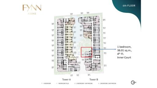 4th floor plan of Fynn Asoke showing 1 bedroom unit