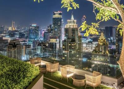 City skyline view from rooftop terrace