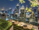 City skyline view from rooftop terrace