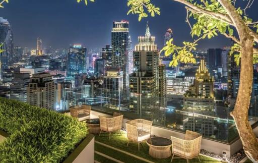 City skyline view from rooftop terrace