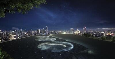 Rooftop terrace with cityscape view at night