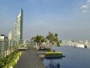 rooftop infinity pool with city skyline view