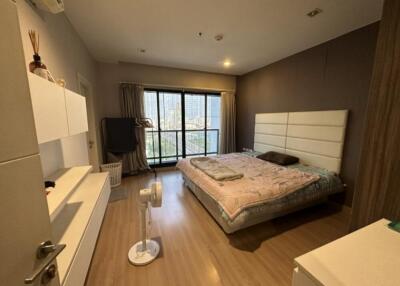 Spacious modern bedroom with large bed and floor-to-ceiling window