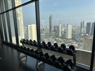 Gym with city view