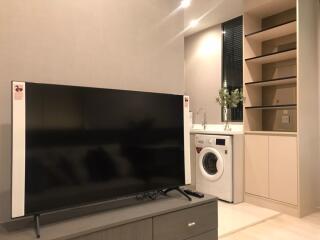 TV area with laundry corner