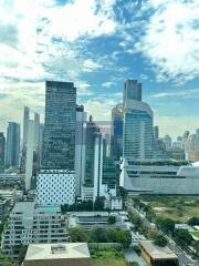 Cityscape view with multiple high-rise buildings