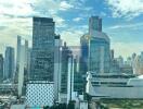 Cityscape view with multiple high-rise buildings