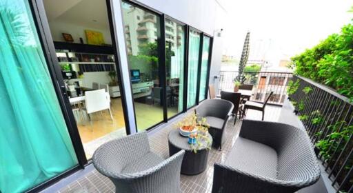 Modern balcony with outdoor seating