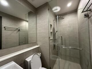 Modern bathroom with glass shower enclosure