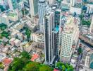 Aerial view of a city with multiple high-rise buildings