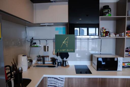 Modern kitchen with appliances and shelving