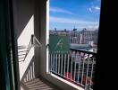 Balcony with city skyline view