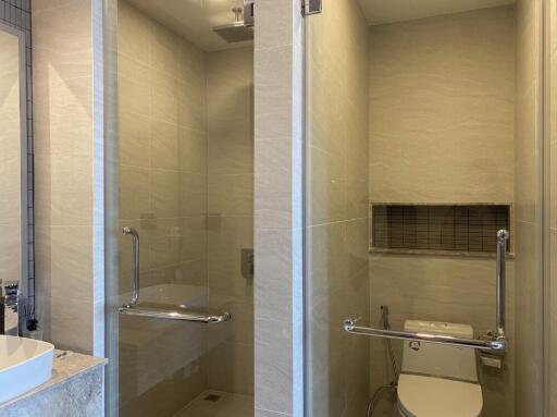 Modern bathroom with shower and toilet