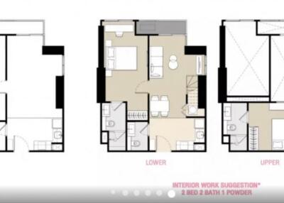 Floor Plans of a Two-Bedroom, Two-Bathroom Apartment with Powder Room