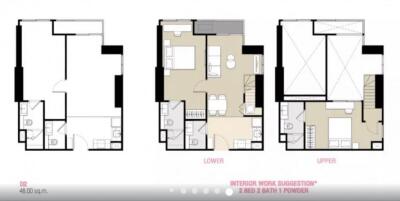 Floor Plans of a Two-Bedroom, Two-Bathroom Apartment with Powder Room