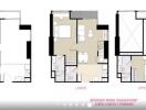 Floor Plans of a Two-Bedroom, Two-Bathroom Apartment with Powder Room