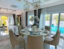 Luxurious dining room with pool view