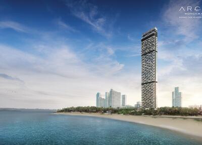 High-rise luxury building with oceanfront view