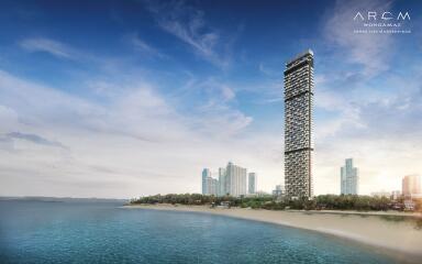 High-rise luxury building with oceanfront view