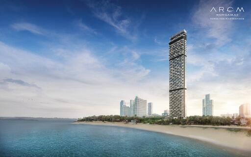 High-rise luxury building with oceanfront view