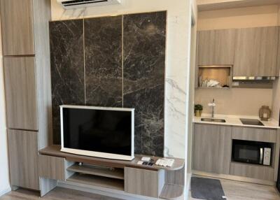 Modern living area with TV and kitchenette